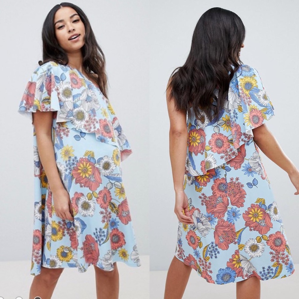 NEW ASOS Maternity Floral One Shoulder Dress - Picture 1 of 7
